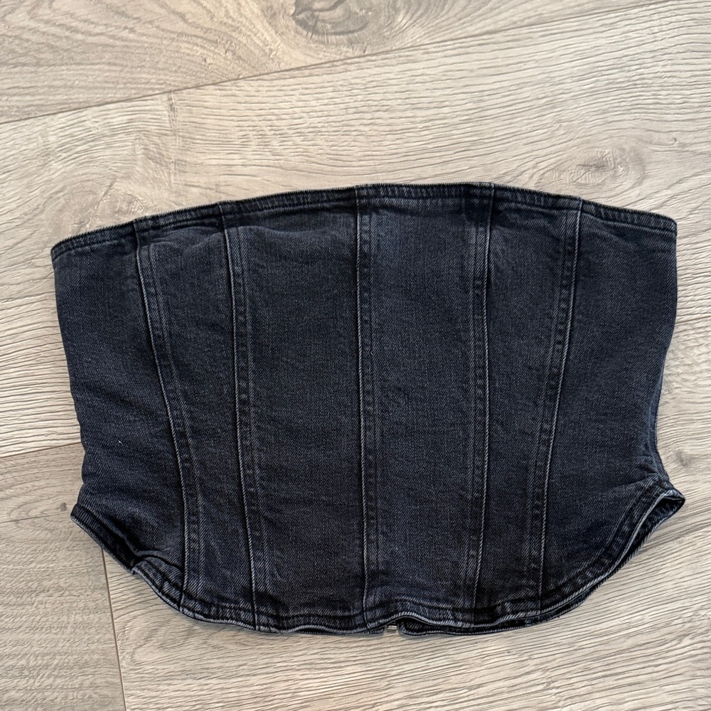 Denim Forum Black Denim Strapless Corset Tank Top